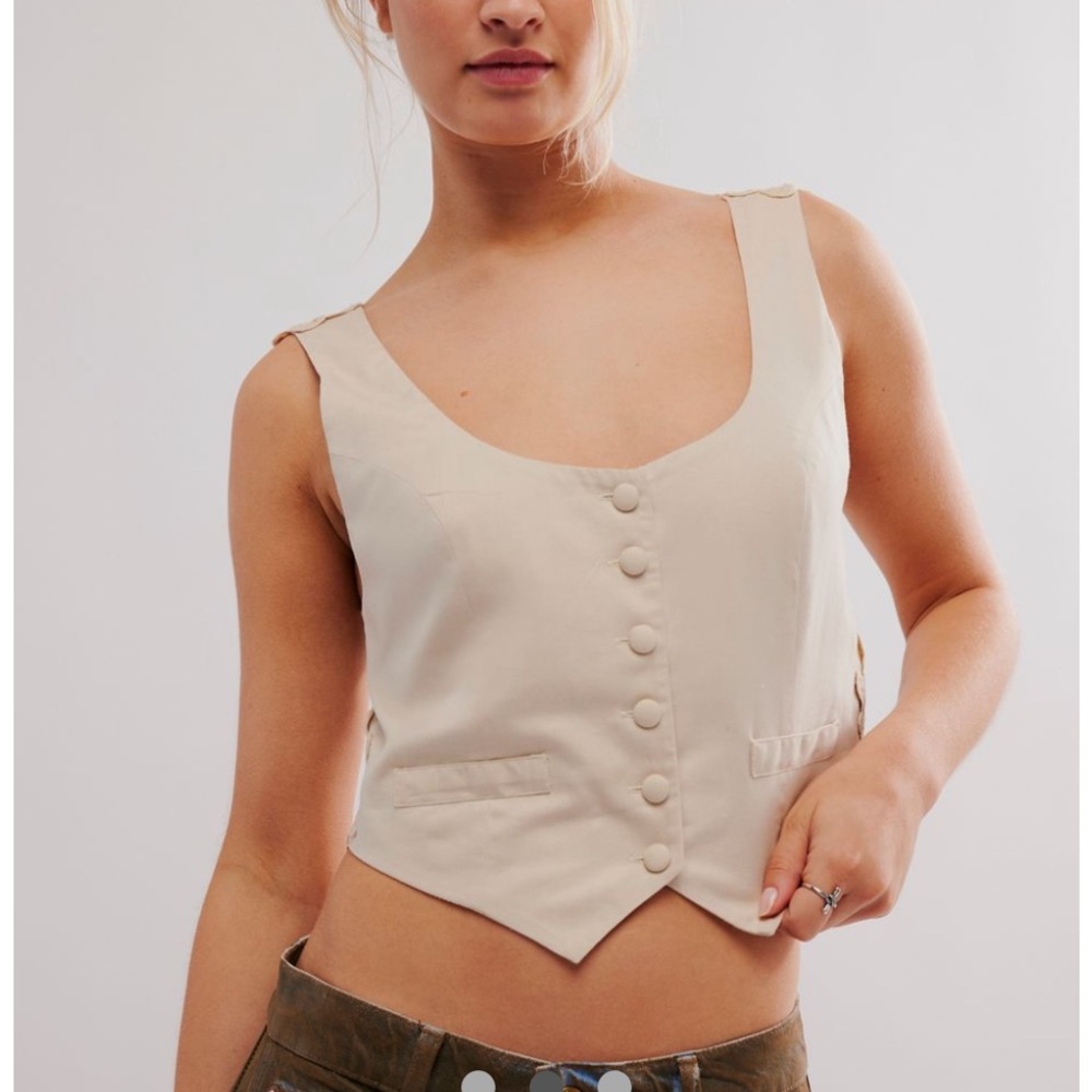 Free People Cream Button-Down Vest Top